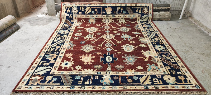 Twinkle Khanna Red and Blue Hand-Knotted Oushak Rug 8x10 | Banana Manor Rug Company