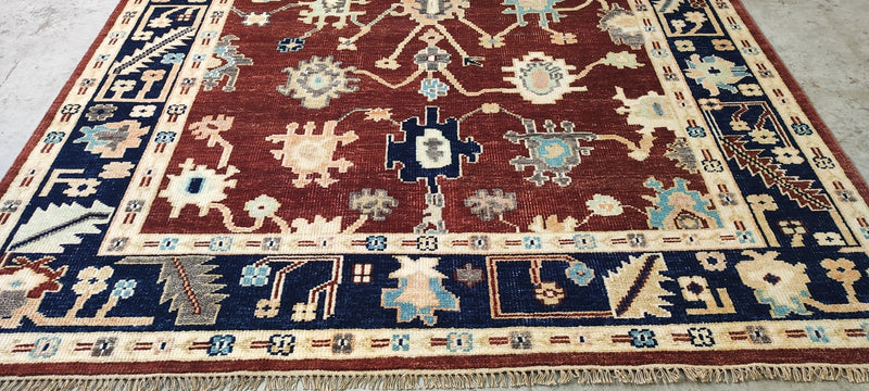 Twinkle Khanna Red and Blue Hand-Knotted Oushak Rug 8x10 | Banana Manor Rug Company