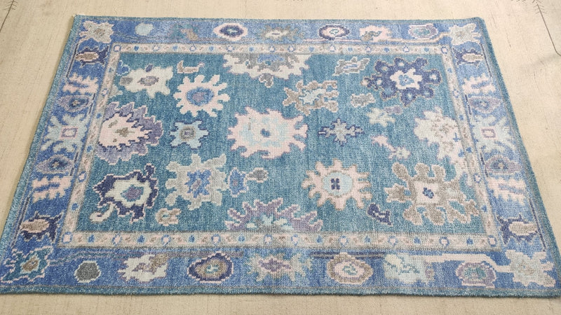 Valentina 4x6 Light Blue Hand-Knotted Bamboo Silk Oushak Rug | Banana Manor Rug Company