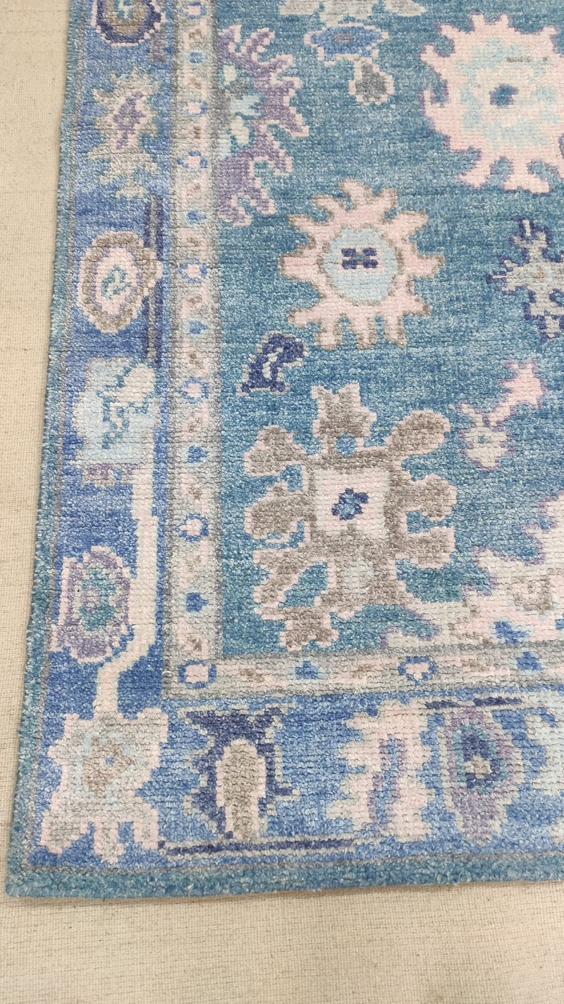 Valentina 4x6 Light Blue Hand-Knotted Bamboo Silk Oushak Rug | Banana Manor Rug Company