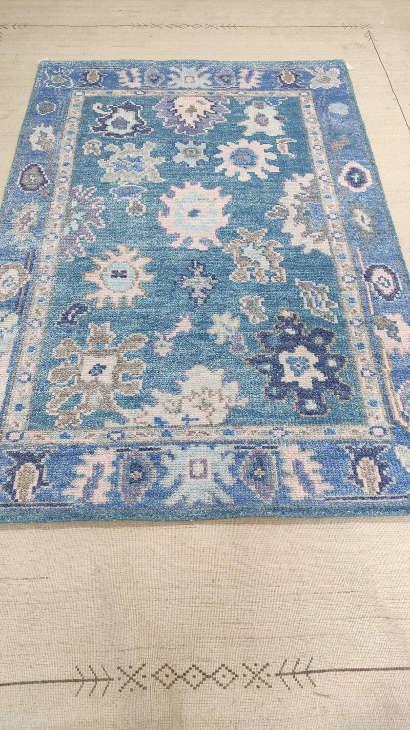 Valentina 4x6 Light Blue Hand-Knotted Bamboo Silk Oushak Rug | Banana Manor Rug Company