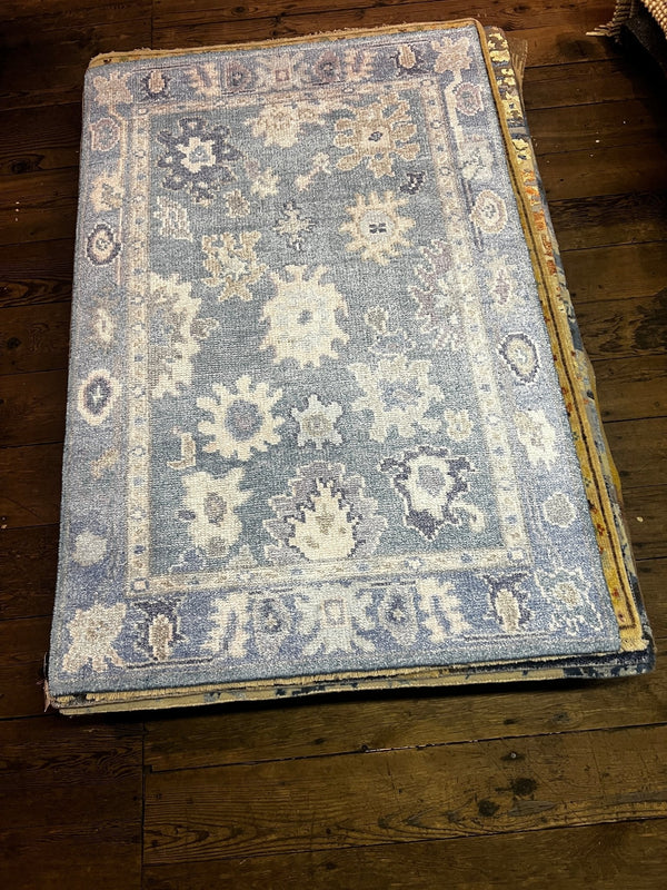 Valentina 4x6 Light Blue Hand-Knotted Bamboo Silk Oushak Rug | Banana Manor Rug Company