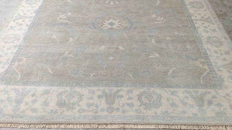 Valentina 8x10 Light Grey and Ivory Green Hand-Knotted Oushak Rug | Banana Manor Rug Company