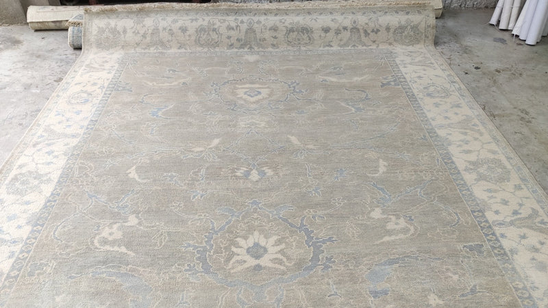 Valentina 8x10 Light Grey and Ivory Green Hand-Knotted Oushak Rug | Banana Manor Rug Company