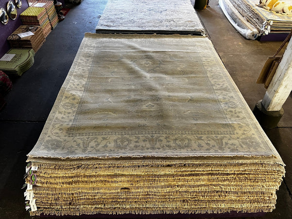 Valentina 8x10 Light Grey and Ivory Green Hand-Knotted Oushak Rug | Banana Manor Rug Company