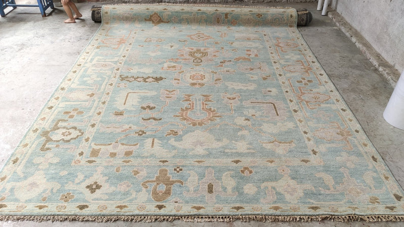 Valkyrie 8x9.9 Light Blue Hand-Knotted Oushak Rug | Banana Manor Rug Company