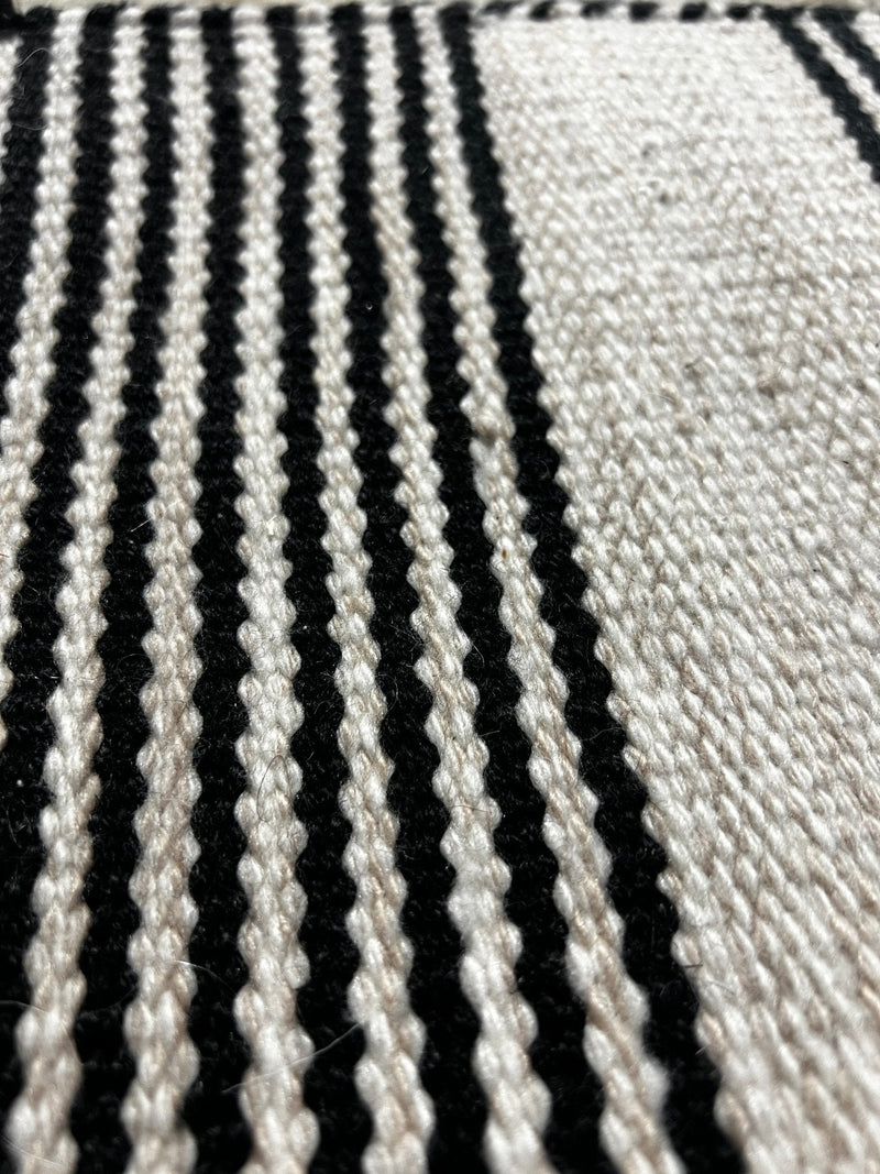 Vanessa 8x11.3 White and Black Striped Handwoven Durrie Rug | Banana Manor Rug Company