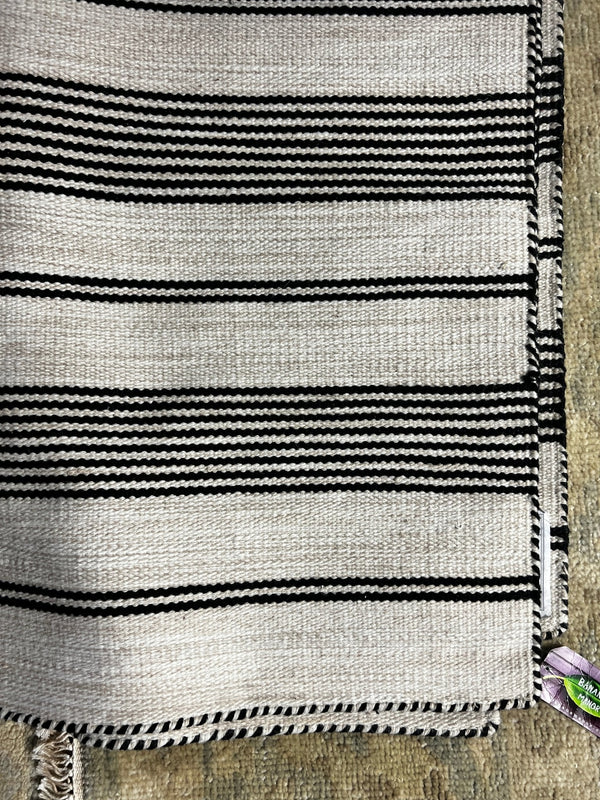 Vanessa 8x11.3 White and Black Striped Handwoven Durrie Rug | Banana Manor Rug Company