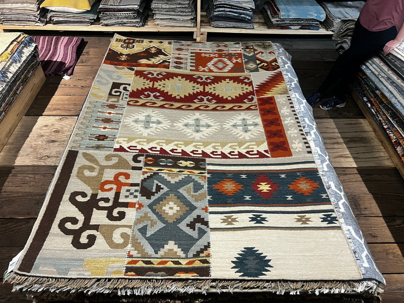 Vanessa Kesington 5x7.6 Patchwork Handwoven Durrie Rug | Banana Manor Rug Company