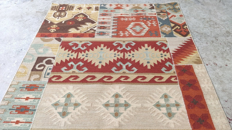 Vanessa Kesington 5x7.6 Patchwork Handwoven Durrie Rug | Banana Manor Rug Company