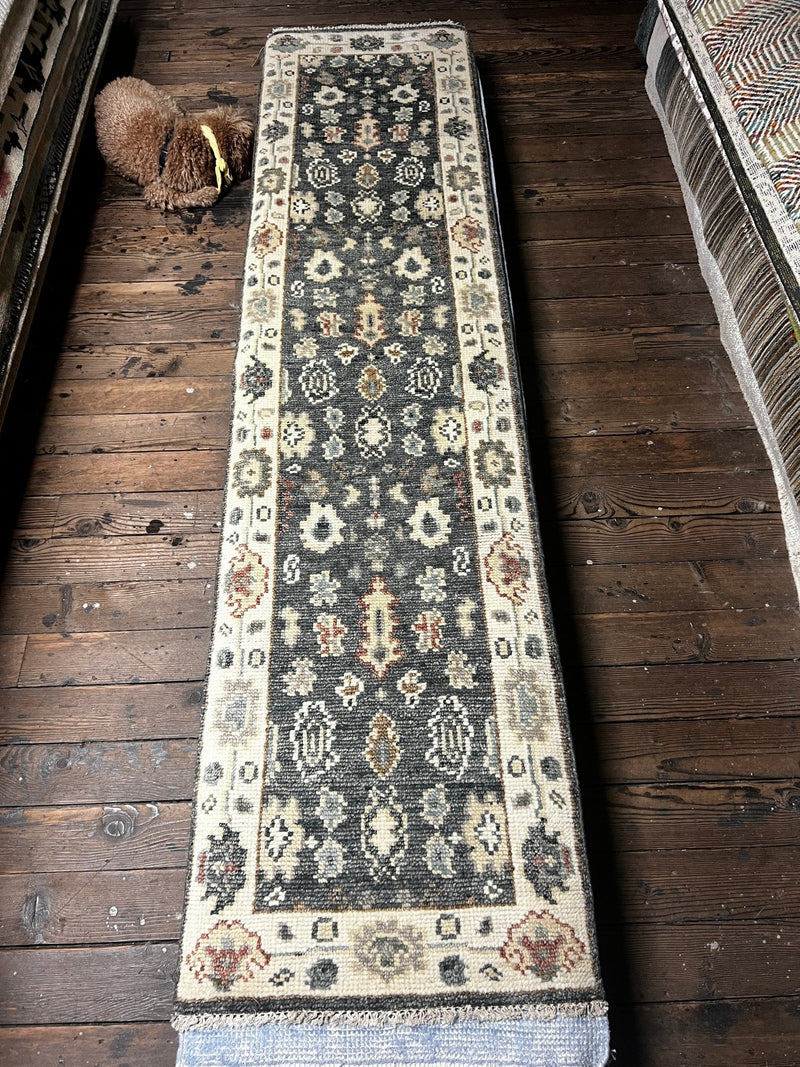 Vanessa Vaughn 2.6x10 Hand-Knotted Ivory and Grey Oushak Runner | Banana Manor Rug Factory Outlet