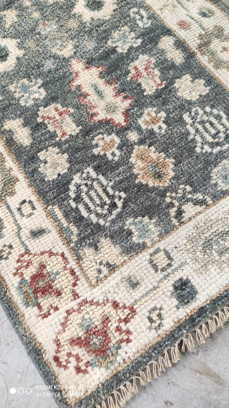 Vanessa Vaughn Hand-Knotted Ivory and Grey Oushak Runner | Banana Manor Rug Company