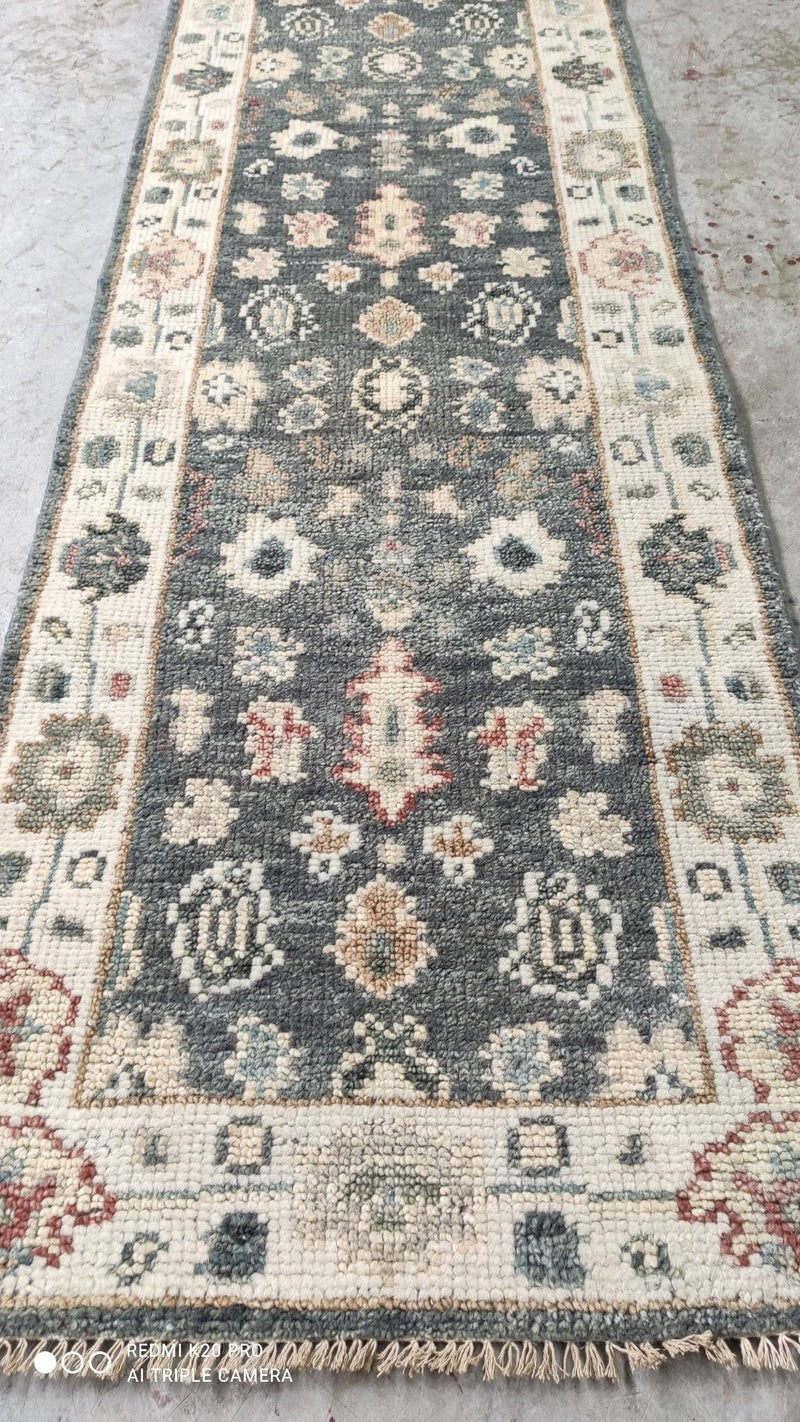 Vanessa Vaughn Hand-Knotted Ivory and Grey Oushak Runner | Banana Manor Rug Company