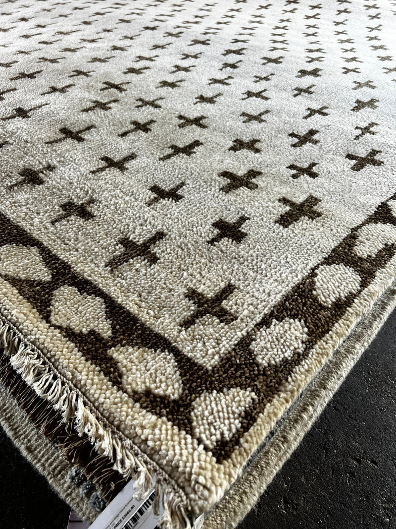 Vasiliy Stepanov Hand-Knotted Modern Rug Ivory and Brown High-Low 9.3x12 | Banana Manor Rug Company