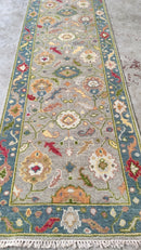 Veerle Baetens 2.6x12 Beige and Green Hand-Knotted Oushak Runner | Banana Manor Rug Company