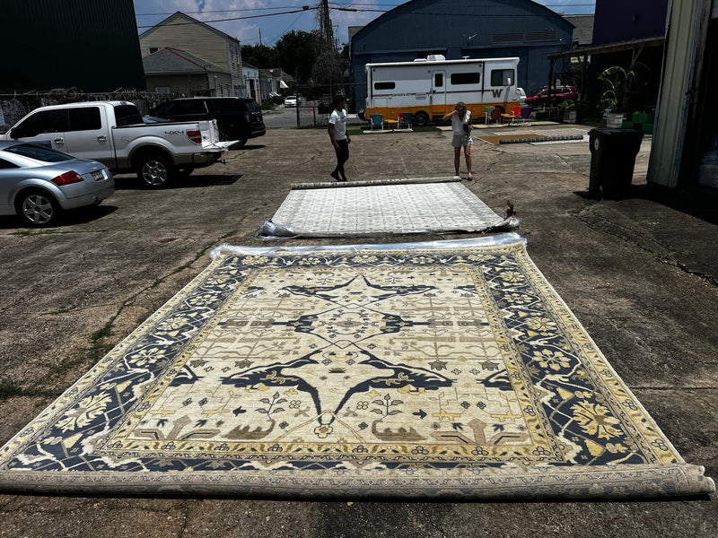 Venus 12.6X15 Blue and Beige Hand-Knotted Oushak Rug | Banana Manor Rug Factory Outlet