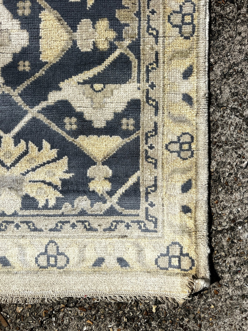 Venus 12.6X15 Blue and Beige Hand-Knotted Oushak Rug | Banana Manor Rug Factory Outlet