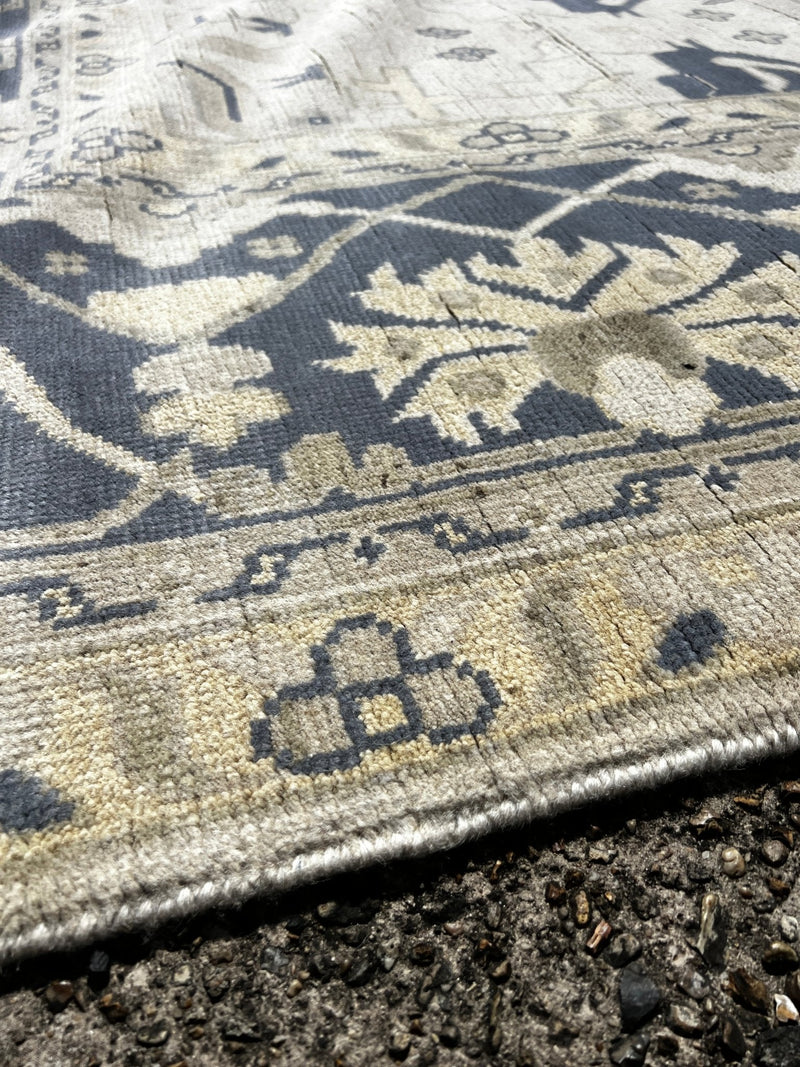 Venus 12.6X15 Blue and Beige Hand-Knotted Oushak Rug | Banana Manor Rug Factory Outlet