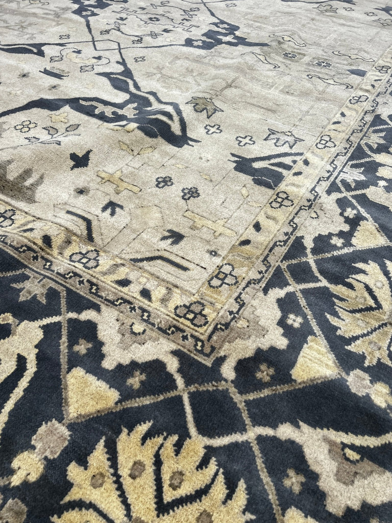 Venus 12.6X15 Blue and Beige Hand-Knotted Oushak Rug | Banana Manor Rug Factory Outlet