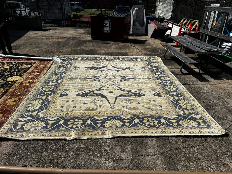 Venus 12.6X15 Blue and Beige Hand-Knotted Oushak Rug | Banana Manor Rug Factory Outlet