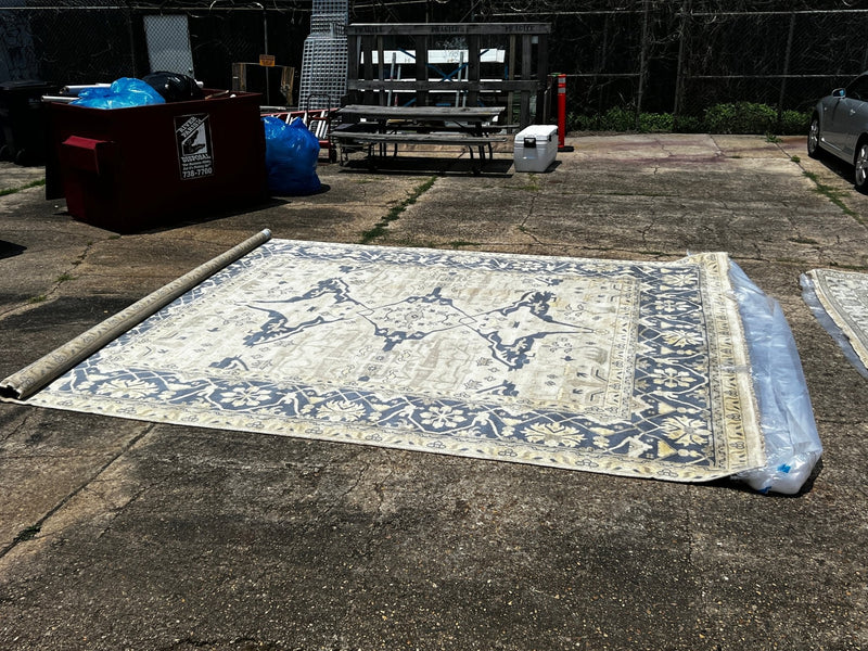 Venus 12.6X15 Blue and Beige Hand-Knotted Oushak Rug | Banana Manor Rug Factory Outlet