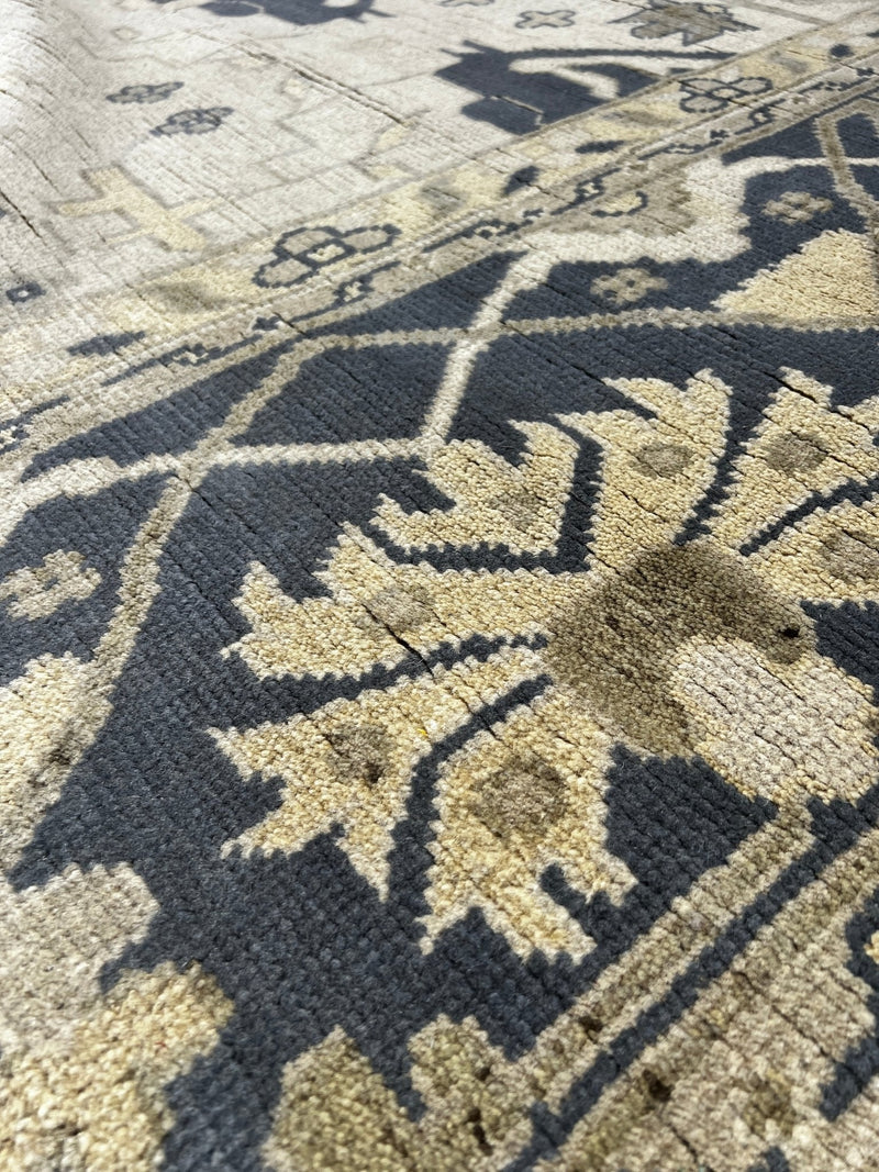 Venus 12.6X15 Blue and Beige Hand-Knotted Oushak Rug | Banana Manor Rug Factory Outlet