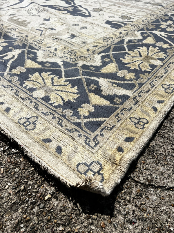 Venus 12.6X15 Blue and Beige Hand-Knotted Oushak Rug | Banana Manor Rug Factory Outlet