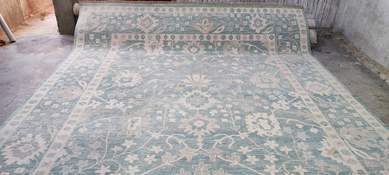 Vera Alentova Hand-Knotted Oushak Rug Light Blue/Aqua and Silver O'Hara 10x14 | Banana Manor Rug Company