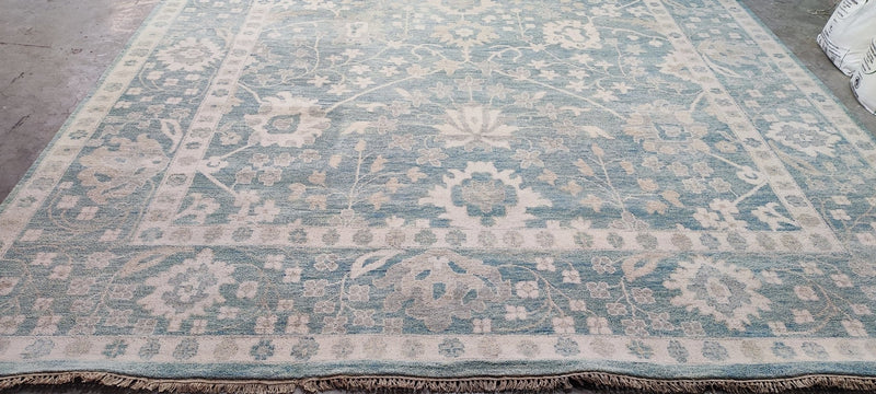 Vera Alentova Hand-Knotted Oushak Rug Light Blue/Aqua and Silver O'Hara 10x14 | Banana Manor Rug Company