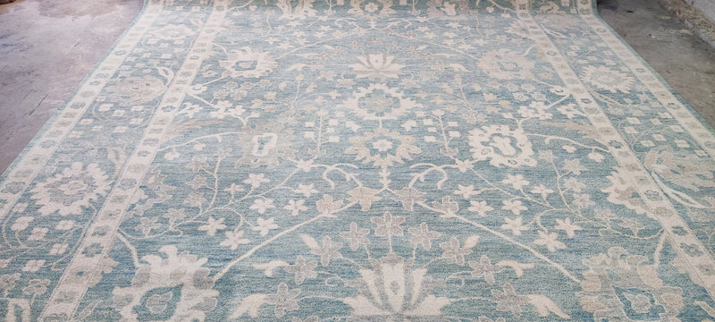 Vera Alentova Hand-Knotted Oushak Rug Light Blue/Aqua and Silver O'Hara 10x14 | Banana Manor Rug Company