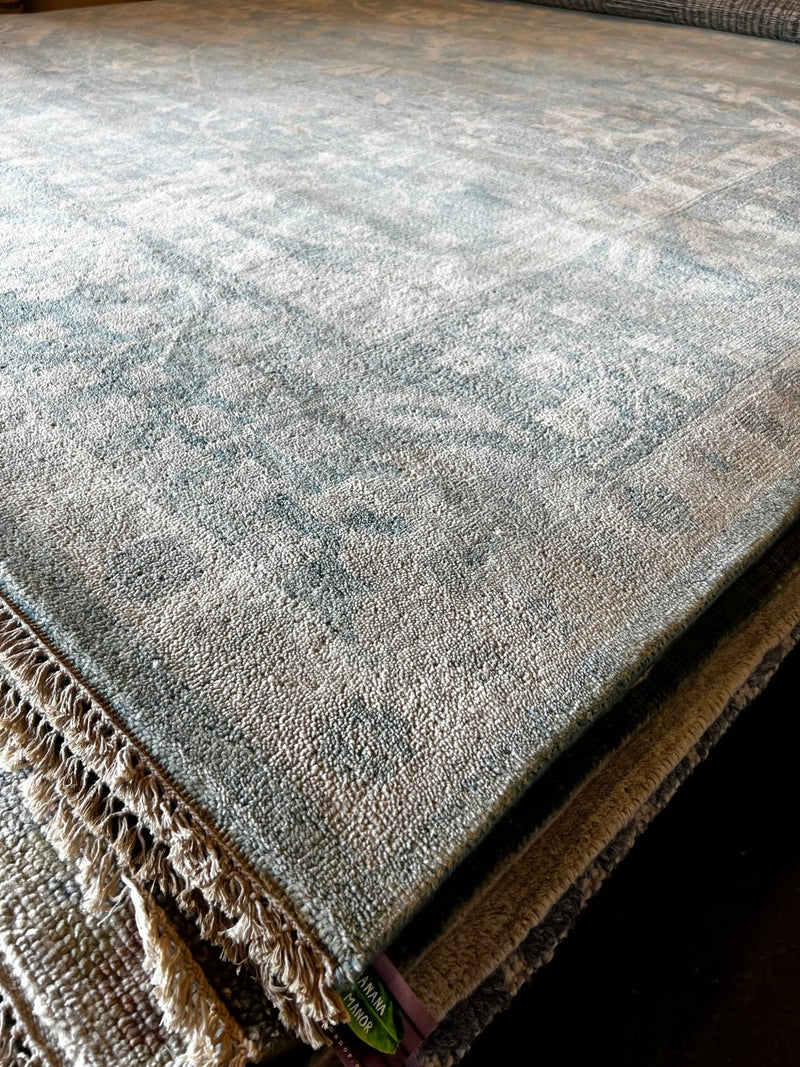 Vera Alentova Hand-Knotted Oushak Rug Light Blue/Aqua and Silver O'Hara 10x14 | Banana Manor Rug Company