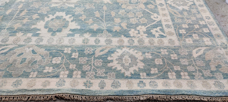 Vera Alentova Hand-Knotted Oushak Rug Light Blue/Aqua and Silver O'Hara 10x14 | Banana Manor Rug Company