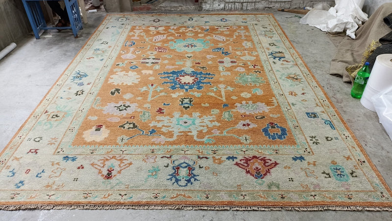 Veronica Corningstone 9x12 Rust and Beige Hand-Knotted Oushak Rug | Banana Manor Rug Company