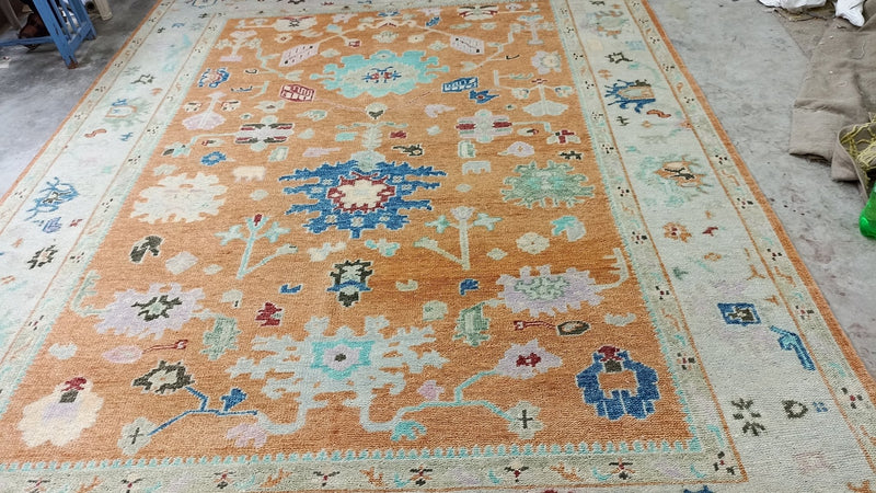 Veronica Corningstone 9x12 Rust and Beige Hand-Knotted Oushak Rug | Banana Manor Rug Company