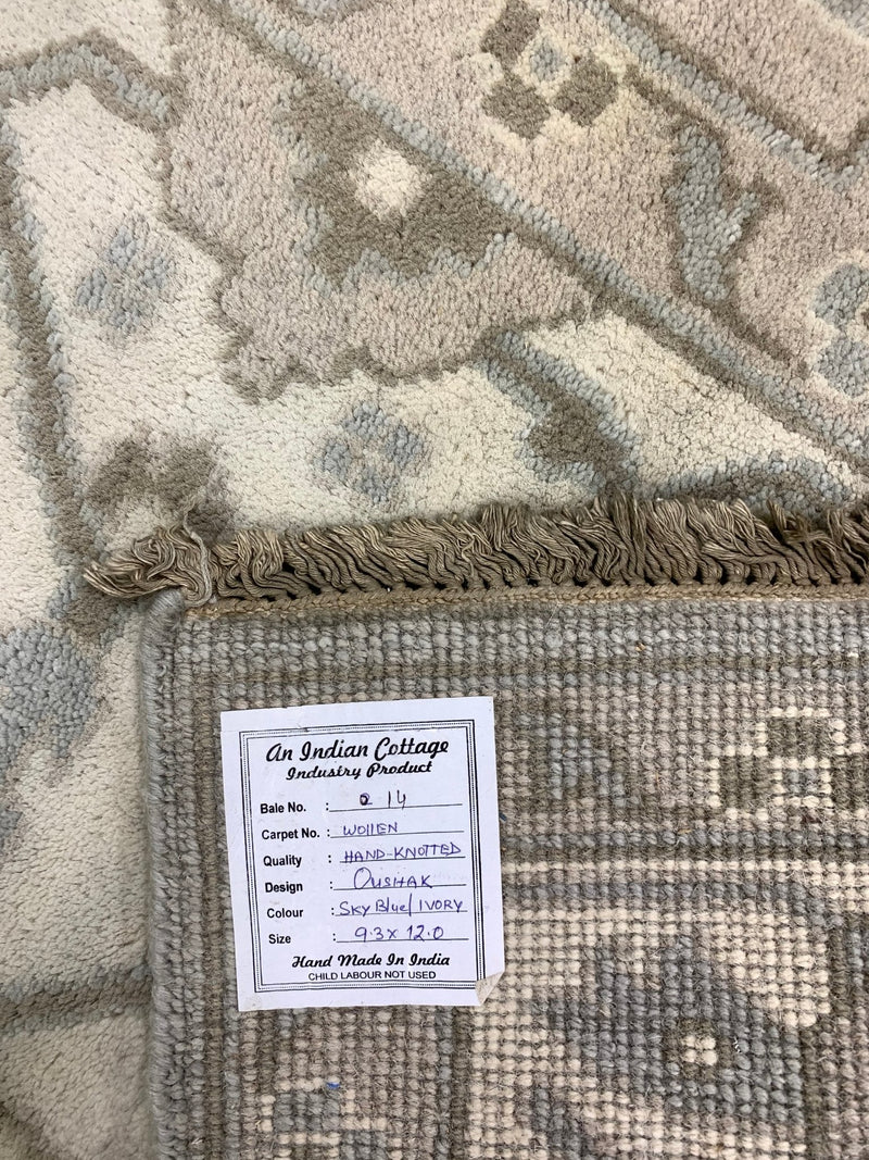 Veronica Villette Hand-Knotted 9.3x12 Sky Blue & Ivory Oushak | Banana Manor Rug Company