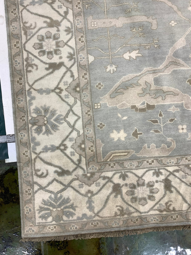 Veronica Villette Hand-Knotted 9.3x12 Sky Blue & Ivory Oushak | Banana Manor Rug Company