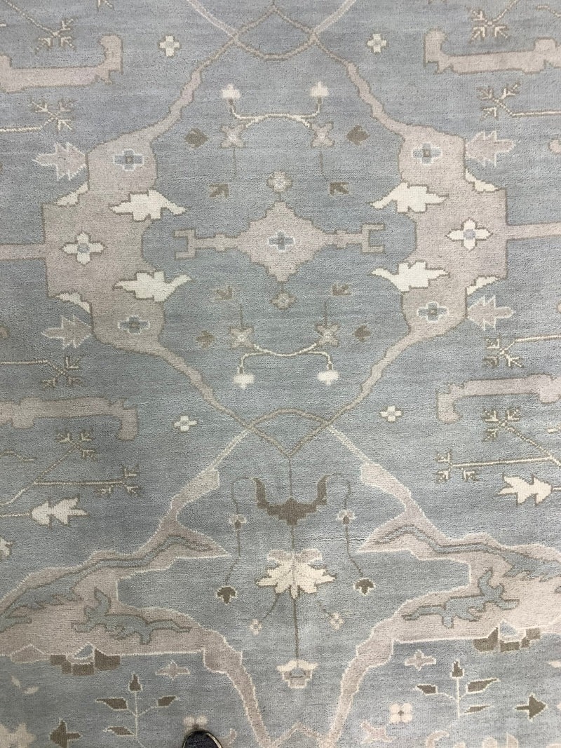 Veronica Villette Hand-Knotted 9.3x12 Sky Blue & Ivory Oushak | Banana Manor Rug Company