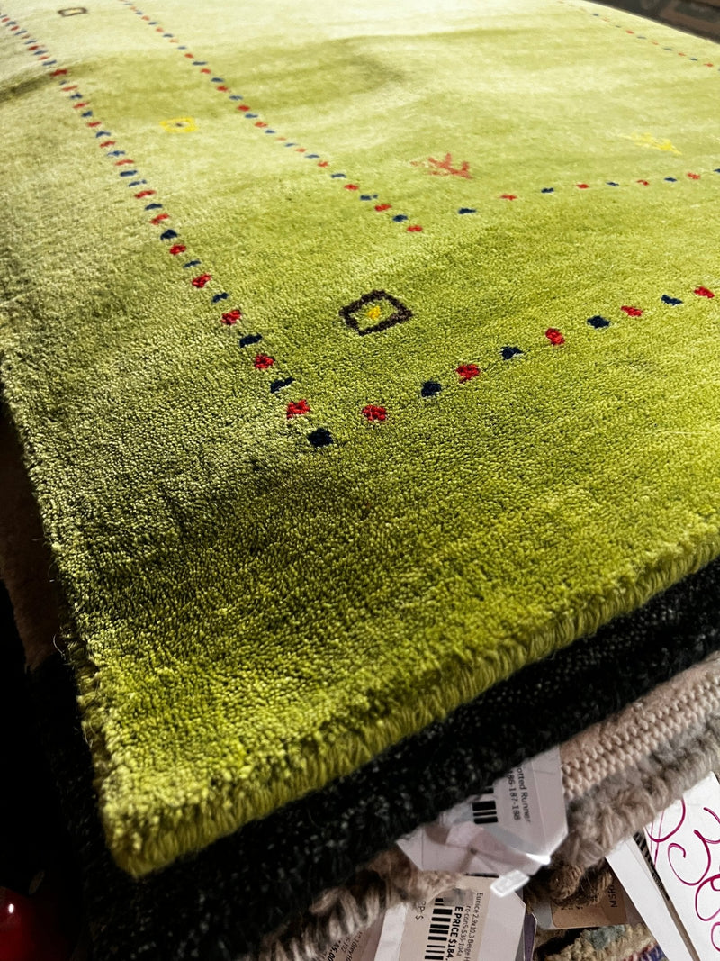 Veruca Salt Handwoven Green Gabbeh Runner (Multiple Sizes) | Banana Manor Rug Factory Outlet