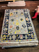 Vicki Vale 4x6 Grey and Dark Blue Hand-Knotted Oushak Rug | Banana Manor Rug Company
