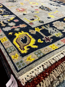 Vicki Vale 4x6 Grey and Dark Blue Hand-Knotted Oushak Rug | Banana Manor Rug Company