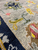 Vicki Vale 4x6 Grey and Dark Blue Hand-Knotted Oushak Rug | Banana Manor Rug Company