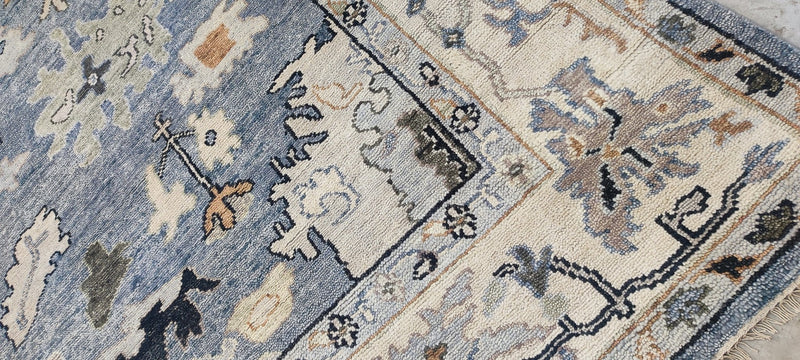 Viktoriya Isakova Hand-Knotted Oushak Rug Ivory and Light Blue 8.6x12 | Banana Manor Rug Company