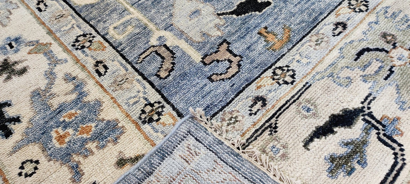 Viktoriya Isakova Hand-Knotted Oushak Rug Ivory and Light Blue 8.6x12 | Banana Manor Rug Company