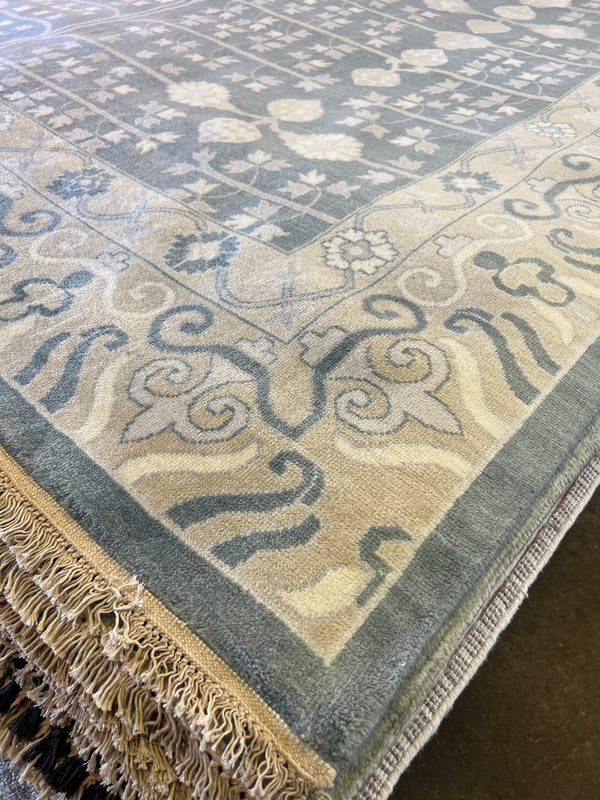 Virginia 9x12 Blue and Beige Hand-Knotted Oushak Rug | Banana Manor Rug Company