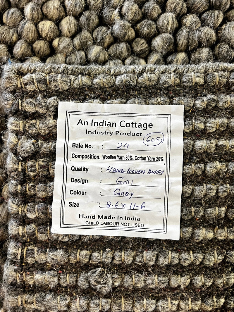 Vittorio Alfieri Handwoven Wool Durrie Natural Grey Loop (various sizes) | Banana Manor Rug Factory Outlet