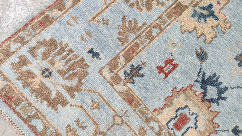 Vivian Kensington 8x10 Blue and Tan Hand-Knotted Oushak Rug | Banana Manor Rug Company