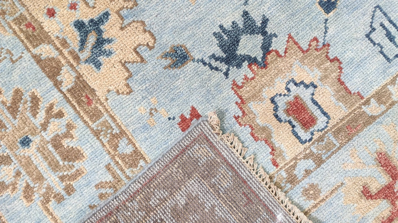 Vivian Kensington 8x10 Blue and Tan Hand-Knotted Oushak Rug | Banana Manor Rug Company