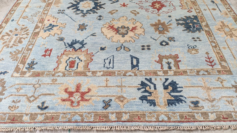 Vivian Kensington 8x10 Blue and Tan Hand-Knotted Oushak Rug | Banana Manor Rug Company