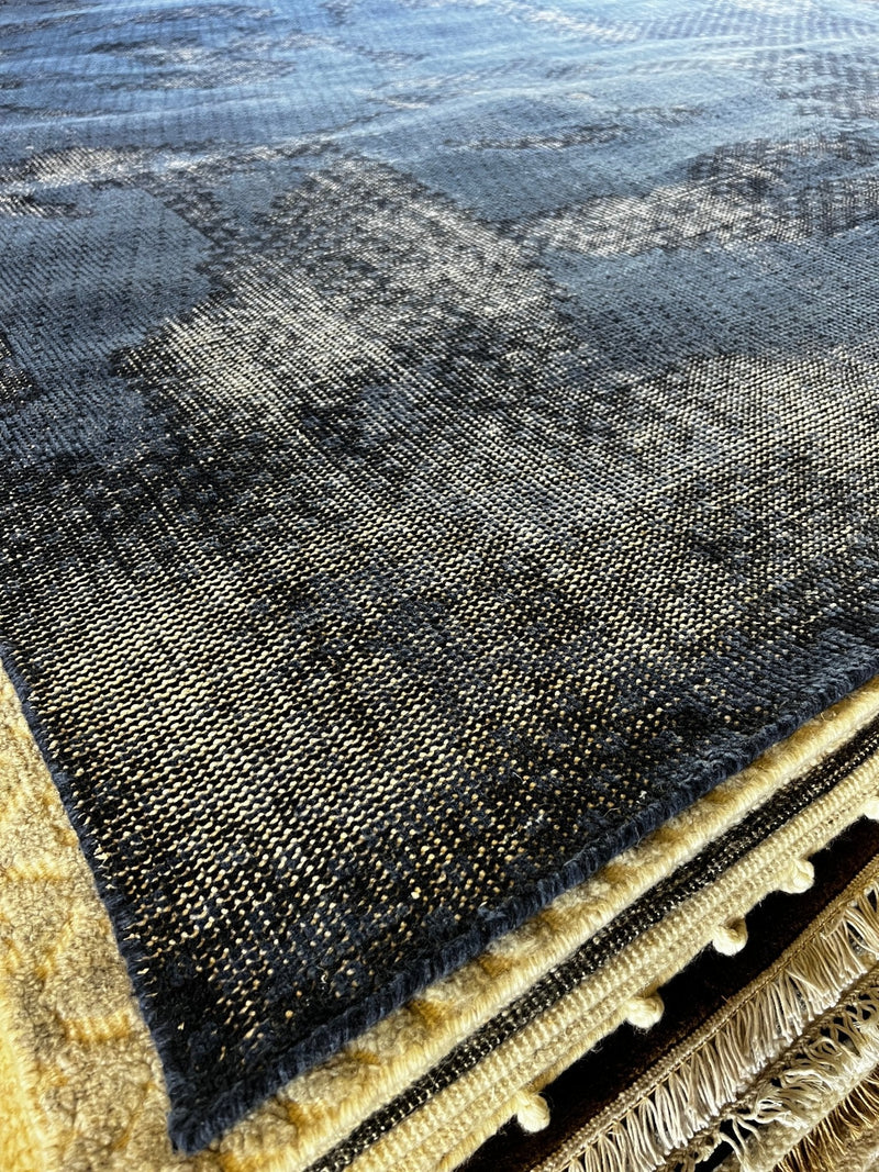 Vladimir Mashkov Hand-Knotted Modern Rug Blue and Grey Textured 9x12 | Banana Manor Rug Company