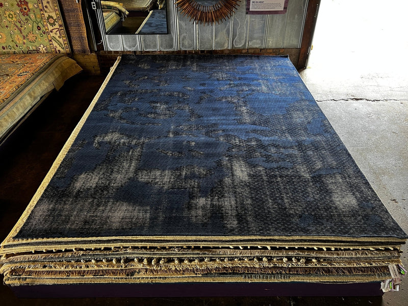 Vladimir Mashkov Hand-Knotted Modern Rug Blue and Grey Textured 9x12 | Banana Manor Rug Company